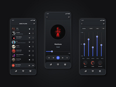 Music Player App Concept ( Dark Mode Neumorphic ) app dark dark app dark mode dark ui design equalizer music music app neumorphic neumorphic design neumorphism play player player app player ui ui