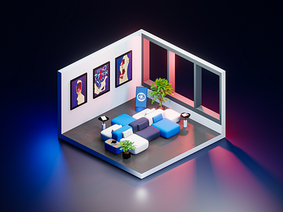 Modern Lounge 1 3d blender design eevee illustration isometric isometric room lounge lowpoly office room