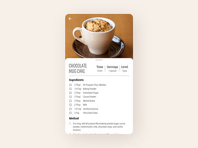 Daily UI 040 Recipe app design app ui baking daily ui daily ui 040 dailyui figma mugcake recipe recipe app uidesign uiux