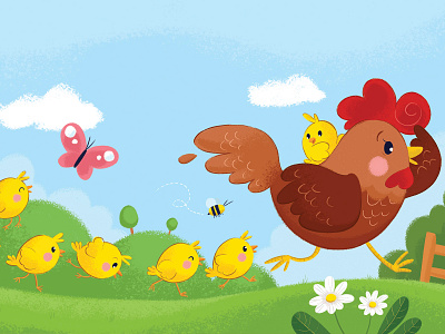 Run! character design chick chicken children book illustration childrens illustration cute animal cute illustration farm hen illustration kids art mum nature illustration run runner