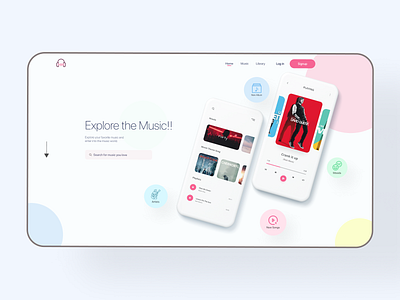 Music Player Landing Page design figma flat icon minimal ui ux vector web website