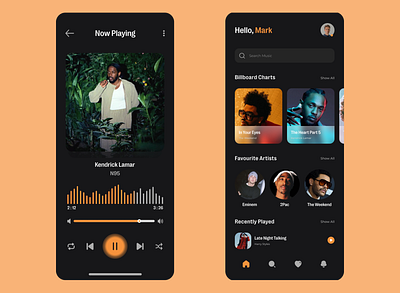 Music APP UI app begginer branding colorful dashboard design effects graphic design illustration logo music music app music app ui orange redesign spotify trending ui uiux ux