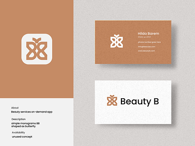 Beauty B app beautiful beauty brand business card butterfy icon logo monogram spa