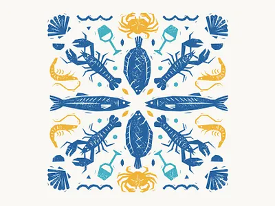 La Gazette July editorial graphic design illustration magazine cover mediterranean seafood texture vector woodblock