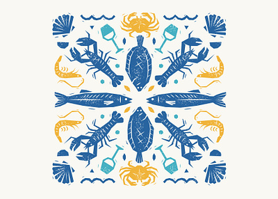 La Gazette July editorial graphic design illustration magazine cover mediterranean seafood texture vector woodblock