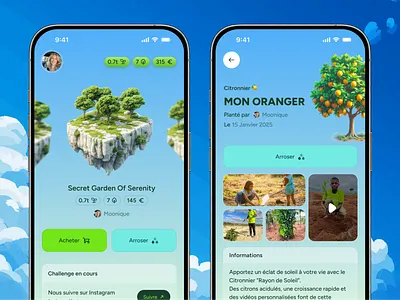 Garden App Design blue charity design ecology floating game gaming garden glasmorphism green home island nature planet product sky tree ui ux