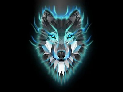 Fantasy Polygonal Wolf Design black wolf blue lights blue wolf fantasy wolf geometric logo geometric wolf illustrator logo design polygonal logo polygonal wolf wolf illustration wolf logo