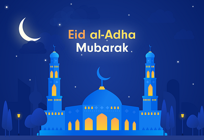 Eid al-Adha Mubarak cityscape congratulation eid illustration islam mosque mubarak vector