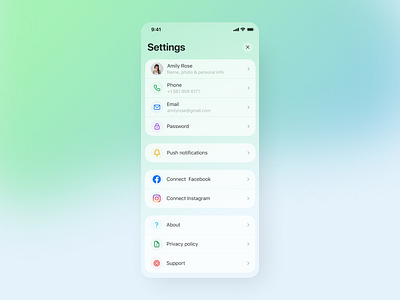 Settings 007 app dailyui figma gradient ios mobile settings ui ux