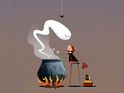 AN ADORABLE LILL WITCH digital art halloween illustration illustrator photoshop vector vector illustration