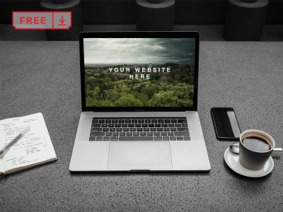 Free MacBook Pro Workspace Mockup branding design download font free identity macbookpro psd template typography webdesign workspace