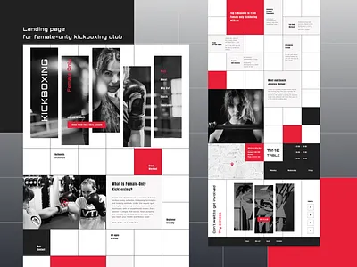 Brutalism Landing Page for Sports Club black and white brutalism geometric design geometry landing landing page red sports ui web