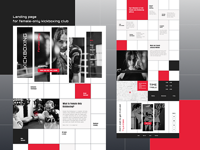 Brutalism Landing Page for Sports Club black and white brutalism geometric design geometry landing landing page red sports ui web