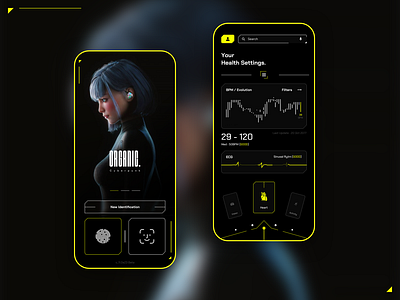 Health App Cyberpunk app clean cyberpunk design futurism futuristic health mobile principle shot sketch ui ux