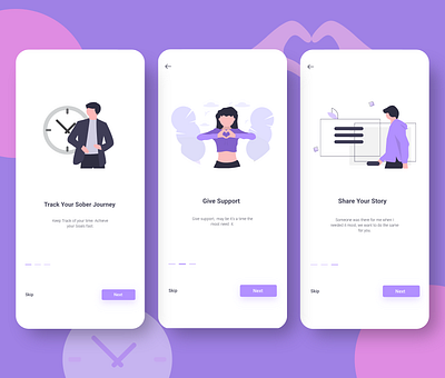 On boarding Screens adobexd button design how it works illustration ios app mobile mobile app mobile ui onboarding onboarding screen onboarding ui one color pagination splash screen ui uiux ux