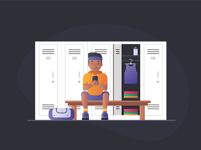 Locker room ball bench character debut design dribbble flat illustration invite jersey lock match product sports t shirt ui vector web design