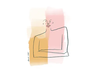 Always in between feelings golden half illustration in between lineart person pink poetry procreate