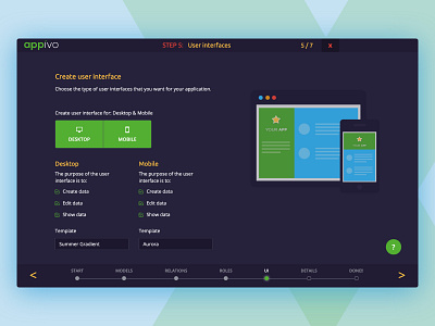 Wizard step in Appivo app buider app maker select ui step by step wizard