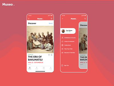 Daily UI - Museo App Navigation app branding design flat minimal mobile mobile app mobile design mobile ui museum museums ui ui design user interface design