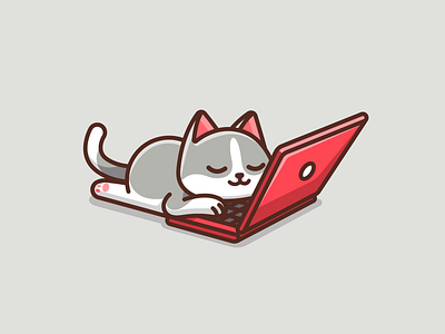 Lazy Cat adorable cat character cute designer fun funny humor illustration joke kitten laptop lazy lovely mood playful sleep weekend work working