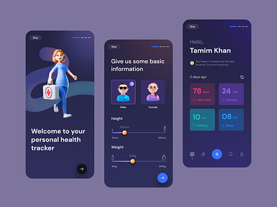 Health Tracker dark doctor health health app health tracker minimal ui mobile app ui uiux