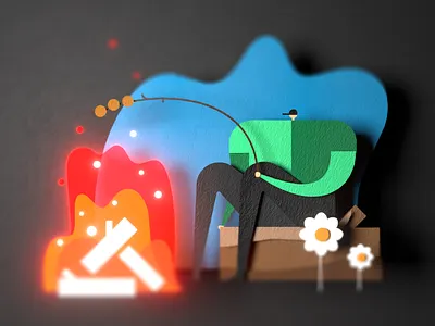 Inspired by Nature 3d character design fire flower forest graphic design illustration log paper render