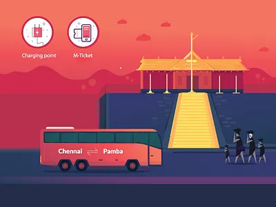 Special buses to Sabarimala art design illustration landscape temple vector