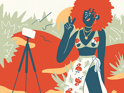 Beach Selfie afro beach bikini blm character design doodle draw drawing flamingo girl illustration procreate selfie sketch travel
