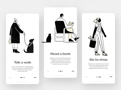 Onboarding - Mobile app app black black white covid covid 19 design illustration minimalistic mobile mobile app mobile ui onboardin pandemic ui uidesign ux uxdesign