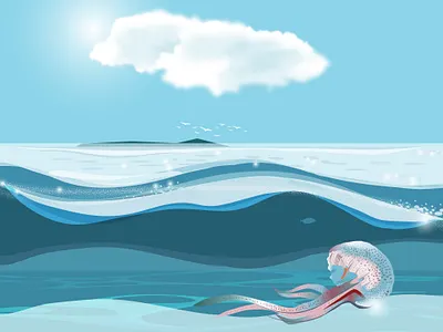 Sardinia Travel Illustration beach illustration italy jellyfish travel