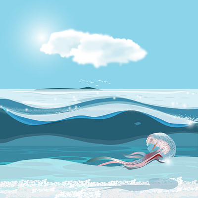 Sardinia Travel Illustration beach illustration italy jellyfish travel