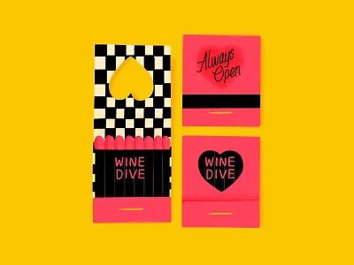 Wine Dive Matchbook checkered illustration matchbook matches pink procreate wine dive