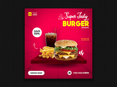 Burger sale Banner for Instagram ad animation branding design facebook ad facebook ads facebook cover illustration instagram banner instagram post instagram template logo logodesign social media banner social media design social media pack social media templates typography vector website