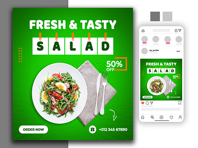 Fresh Salad Instagram Post Design ad design animation banner banner ads banner design branding brochure design facebook facebook ads facebook post fashion flyer illustration logo logodesign post design social media banner typography website