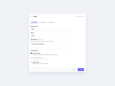 Modal Refactor & Field Validations cms headless input field inter modal navigation tabs ui