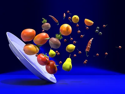 A plate full of goodness! 3d 3dart 3dartist adobe adobe dimension adobe photoshop digital art digital render fruits fruity graphicdesign health illustration veggies