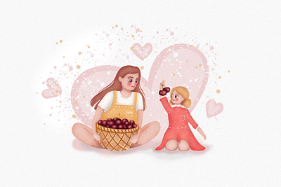 Sisters with cherries art art illustration cherry children design illustration logo sisters