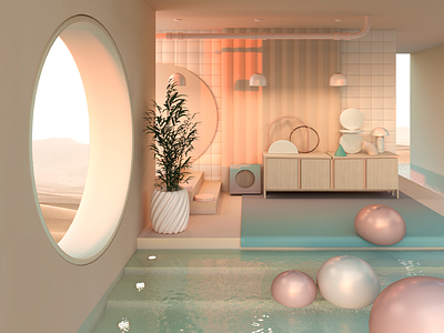 Places where I'd like to spend quarantine I 3d 3d art abstract adobe architecture c4d cinema4d colors design furniture illustration interiordesign interiors lighting pool product design render set design surreal ximecaneda