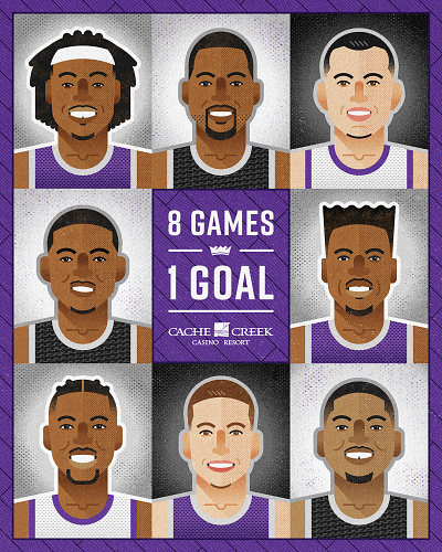 8 Games, 1 Goal! basketball hardwood hoops illustration kings purple sacramento