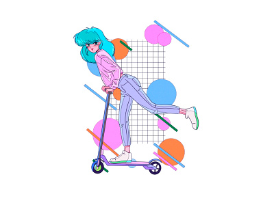 Scooter girl 80s 80s style 80sanime anime animeart illustration manga newretro procreate retroanime