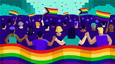 theSkimm: LGBTQ+ Rights crowd editorial illustration lgbtq parade pride queer vector