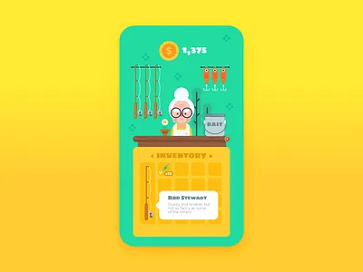 Flo's Bait & Tackle bait character design fish fishing flat design game game art game design granny illustration lure