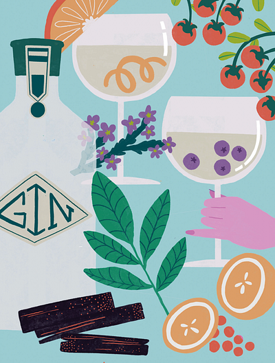 Gin tonic color drinks friends gin illustration tonic