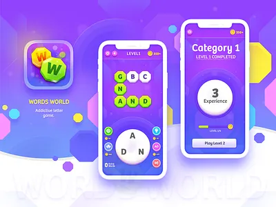 Words World IOS Game Design 2d art art colorful game game art game design guess gui ios iphone iphone icon letter game letters minimalistic tile ui ux vibrant words words world
