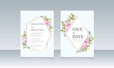 Wedding invitation template set with soft pink floral frame art background beautiful card celebration decoration decorative design elegant floral flower greeting illustration ilustration invitation invite luxury pink watercolor wedding
