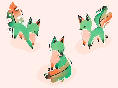 Little leafy fox digital art digital drawing digital painting drawing foxes grain green illustration leaf orange procreate texture