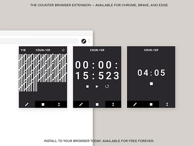 Snapshots of the Counter Browser Extension black and white black and white logo browser extension count countdown counter counting css extension javascript logo logodesign productivity stopwatch tally tool toolbar web webdesign website