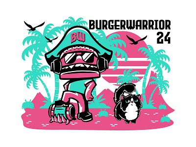 BurgerWarrior24 - BurgerPirate anime beach branding cat character cute gaming illustration logo pirate streamer streamers sunset twitch twitch logo