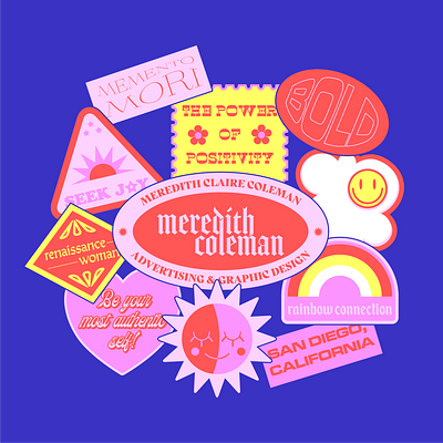 Sticker Collage 2020 brand identity branding design graphic design illustration logo memento mori positive positivity rainbow renaissance san diego stickers