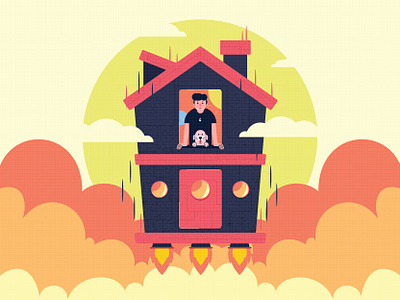 Away in Sunrise character character illustration characterdesign design digital art dog illustration dribbble graphic design illustration minimal modern spaceship sunrise vector